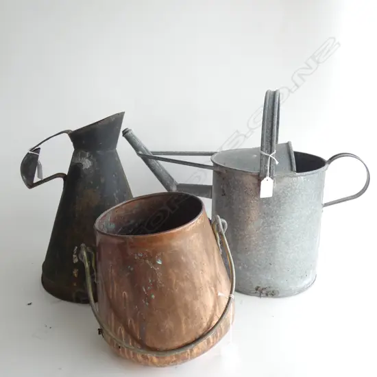 3 RUSTIC PCES; JUG, POT, WATERING CAN AF