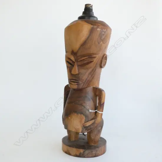 VINTAGE HARDWOOD CARVED TRIBAL FIGURE LAMP WIRING A.F