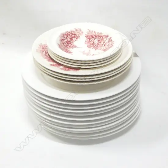 12 WHITE DINNER PLATES + 8 JOHNSON BROS.