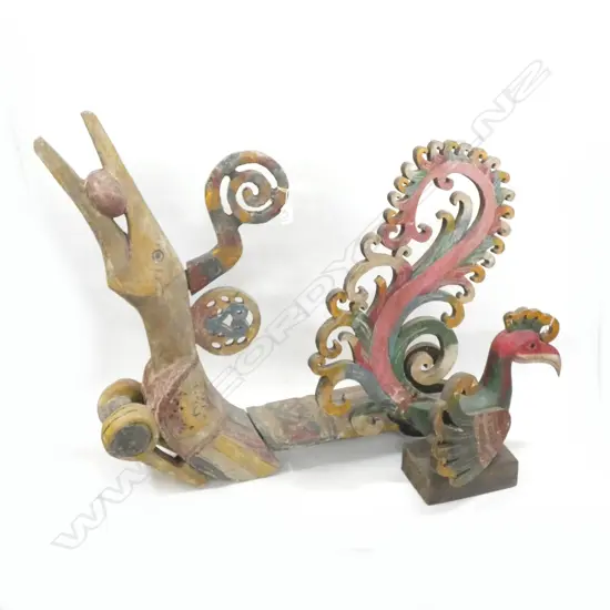 2 CARVED WOODEN ORIENTAL ANIMALS; BIRD H.650mm & DRAGON L.910mm