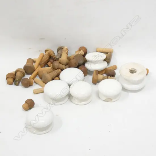 SET OF 7 WHITE VICTORIAN CERAMIC DRAWER PULLS & MOUNTS