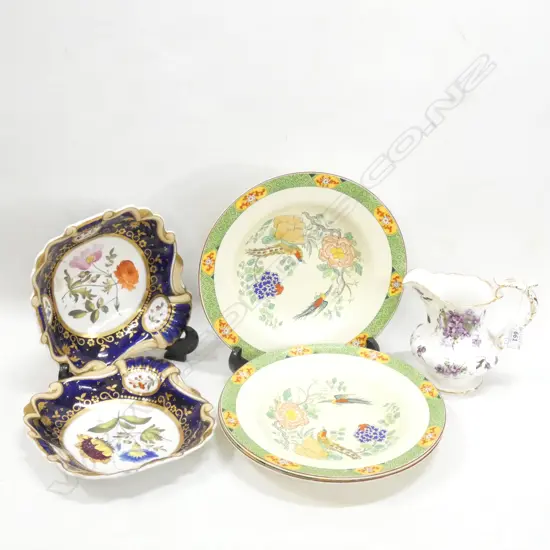 3 SOUP BOWLS, 2 MID 19thC DISHES (1 AF) & HAMMERSLEY JUG H.150mm