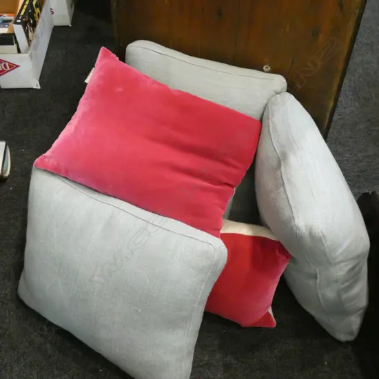 5 CUSHIONS; 3 LINEN 2 PINK