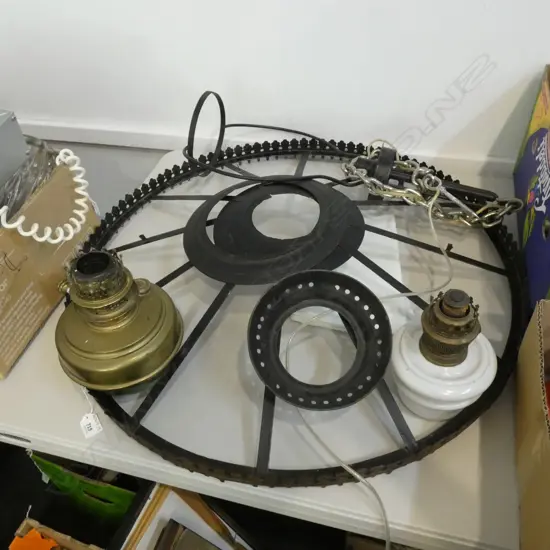 LG ROUND FARMHOUSE METAL PENDANT FRAME / WHITE GLASS PANELS  DIA 770MM....