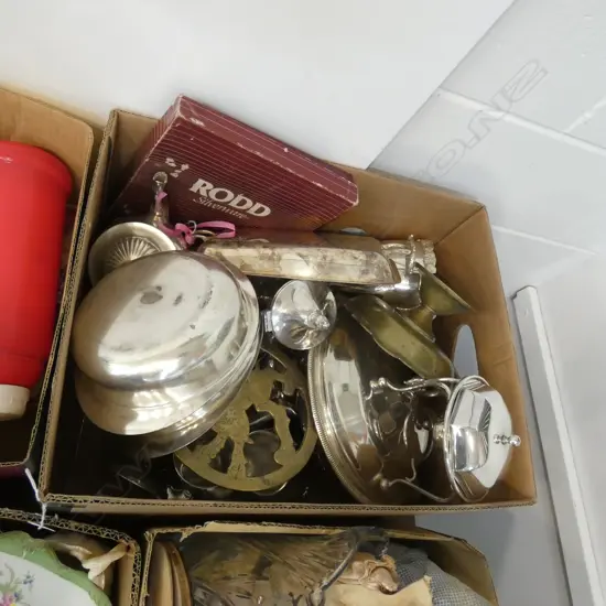 BOX LOT ASST. SILVER PLATE ETC