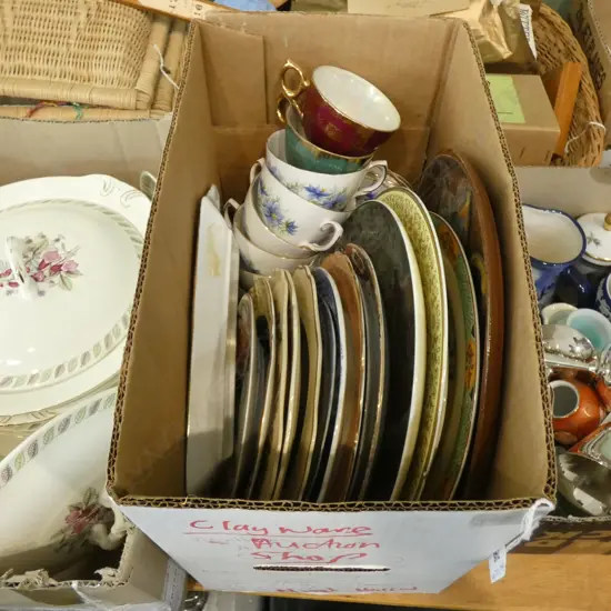 BOX LOT ASST. PLATES, PART COLCLOUGH TEA SET