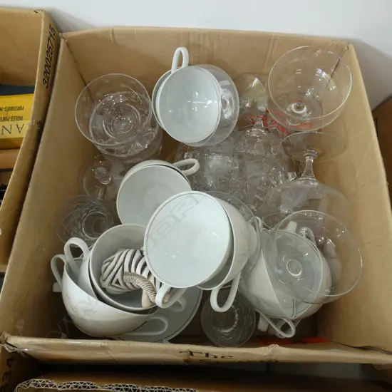 BOX LOT ASST. CRYSTAL & NORITAKE CHINA