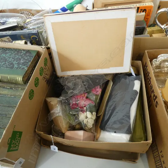 LOT ASST 1900/1950S HATS /GLOVES ACCESSORIES/LINGERIE BOX ETC