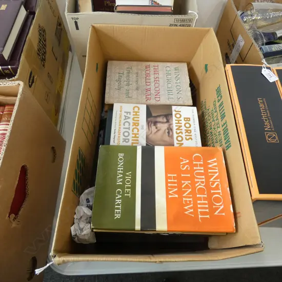 BOX LOT BOOKS; CHURCHILL ETC