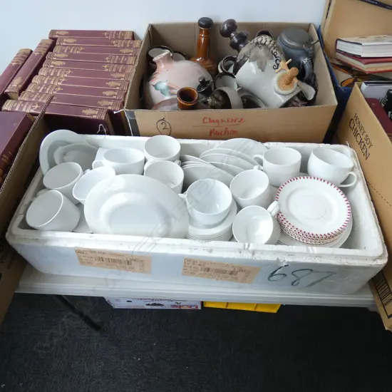 BOX LOT ASST. WHITE CHINA ETC