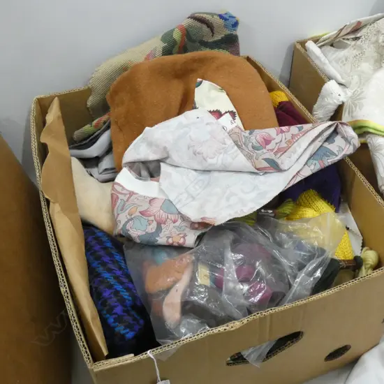 BOX LOT OF HABERDASHERY AND FABRIC