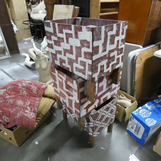 3 HANDPAINTED STORAGE BOXES ON LEGS 530 X 330 X 510mm