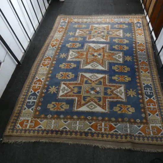 ALL WOOL HAND KNOTTED GEOMETRIC RUG 2150x1450mm...