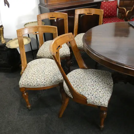 4 VICTORIAN UPHOLSTERED OAK CHAIRS OPEN BACKS