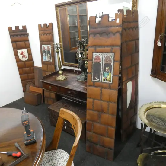 STUDDED OLD LEATHER 4 PANEL SCREEN...