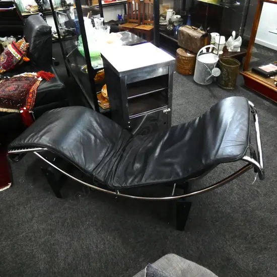 LE CORBUSIER STYLE CHROME & LEATHER RECLINER 