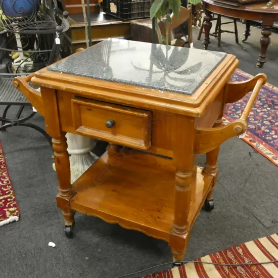GRANITE TOPPED BUTCHERS BLOCK...