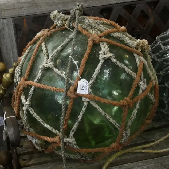 OLD GLASS LARGE FISHING FLOAT WITH NETTING Dia.400mm