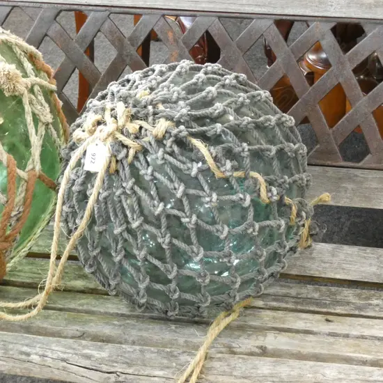 OLD GLASS LARGE FISHING FLOAT WITH NETTING Dia.340mm