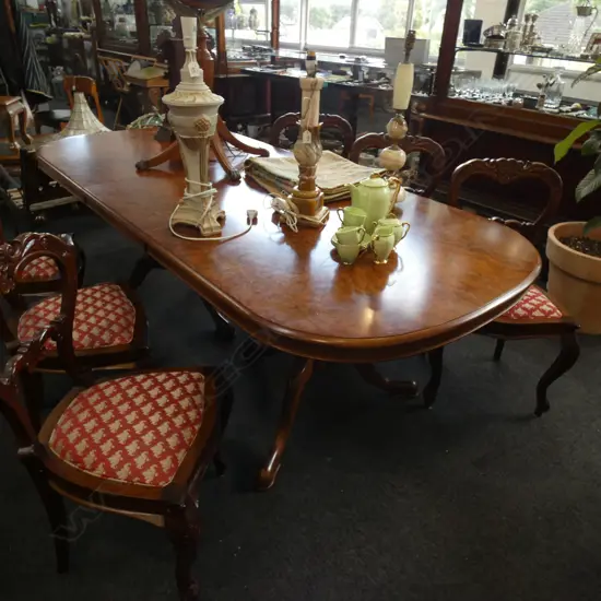 ITALIAN WALNUT VENEER DOUBLE PEDESTAL EXTENSION DINING TABLE 2230 X 1000 X 750mm