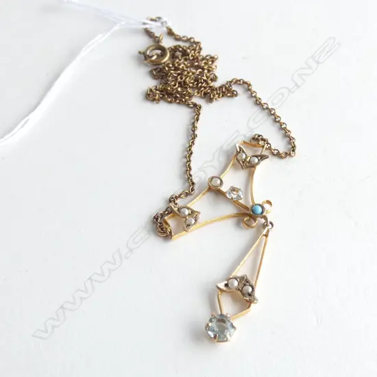 (19712) EDW 9CT SEED PEARL PENDANT ROLLED GOLD CHAIN