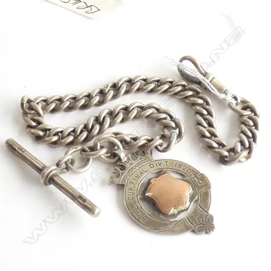 (CH9) SILVER GRADUATED FOB CHAIN T-BAR & MEDALION 