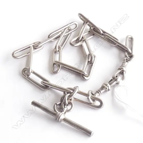 (19924) OLD LG LINK STG SILVER FOB CHAIN 48GMS - HALLMARKED