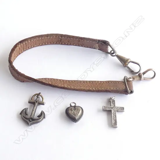3X SILVER CHARMS - CROSS, HEART, ANCHOR AND POCKET WATCH STRAP