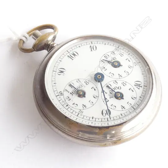 (19516) OLD SILVER PLATE POCKET STOPWATCH