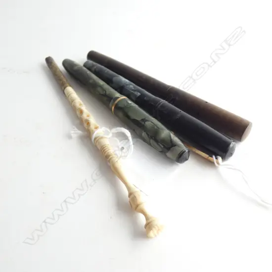 4 ASST FOUNTAIN PENS; INCL. WATERMAN / BLACKBIRD MABIE TODD & CARVED BONE (NIB MISSING)