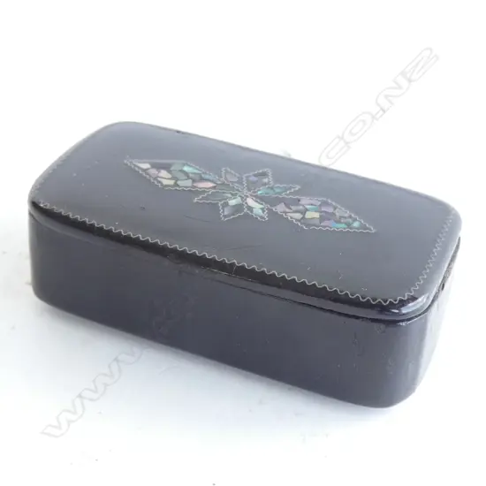 VICTORIAN PAPER MACHE AND M.O.P INLAID SNUFF BOX