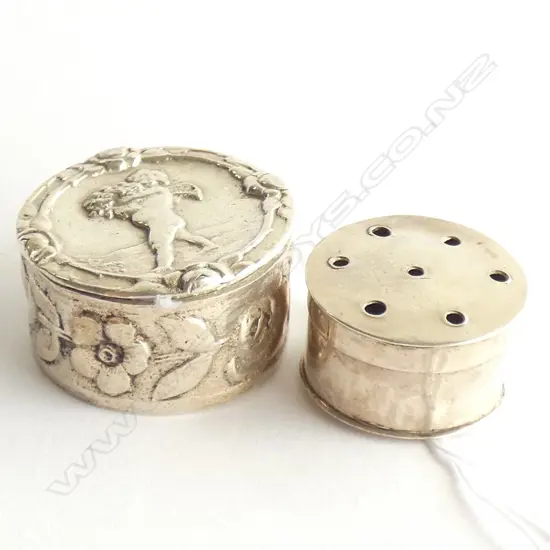2 ANTIQUE SILVER SMALL BOXES. 1 FRENCH STYLE...