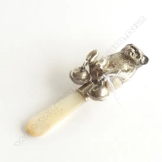 (59) CHESTER 1921 SILVER TEDDY BEAR CHILD'S TEETHING RATTLE