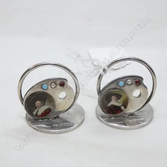 PAIR ST. SILVER ARTIST PALETTE PLACE NAME OR MENU HOLDERS BIRMINGHAM 1904
