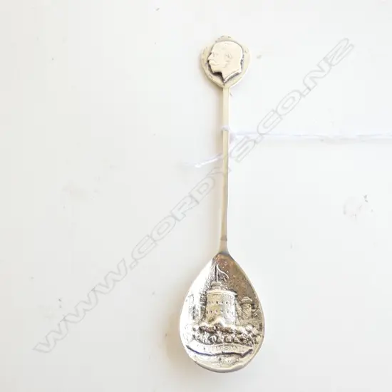 GEO V SILVER SPOON w KING'S PORTRAIT FINIAL & WINDSOR CASTLE BOWL, by WALKER & HALL, B'HAM 1911