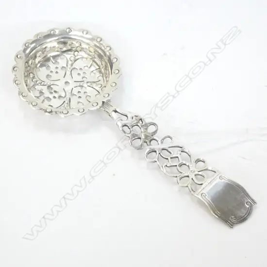 VICT SILVER TEA STRAINER by JOSEPH BRAHAM, LONDON 1881