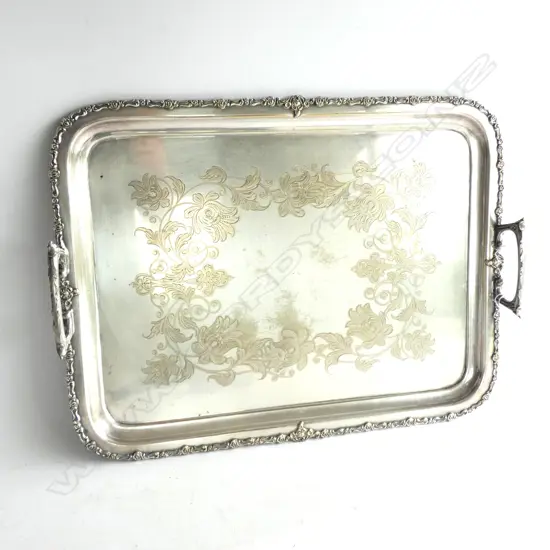 ENGRAVED SILVER PLATE HANDLED TRAY 465x350mm