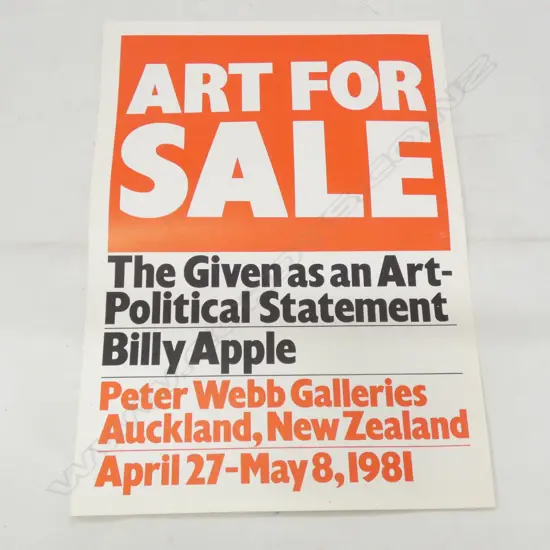 ORIGINAL BILLY APPLE ART FOR SALE PROMOTION FLYER FOR PETER WEBB GALLERIES 300 X 210 MM