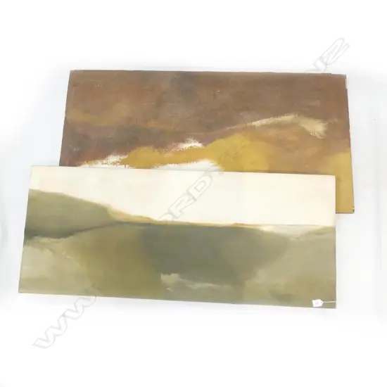2 MARGARET WOOLLEY ABSTRACT ARTWORKS; BROWN TONES 1971 610x1220mm & 505x1220mm