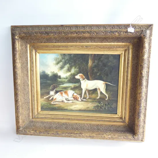 OIL ON BOARD - HUNTING DOGS
