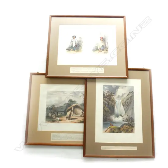 3 VINTAGE  FRAMED 1852 CAPT. OLIVER  NZ LITHOGRAPHS