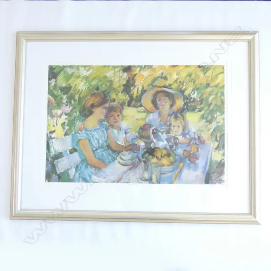 FRAMED PRINT 'LUNCHEON UNDER THE ASH TREE' BY 'EVELYN PAGE'  740 X 510MM