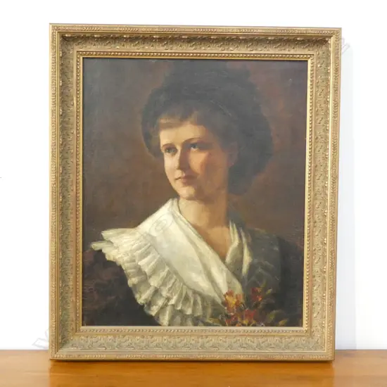 VICTORIAN OIL ON CANVAS - PORTRAIT OF A YOUNG WOMAN 540 X 440mm