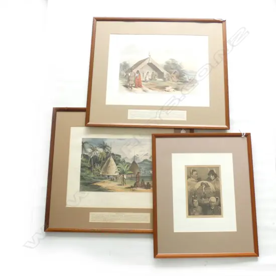 2 FRAMED c1900 NZ LITHOGRAPHS INCL. HOURAKI PAH + PUEBO NEW CALEDONIA-