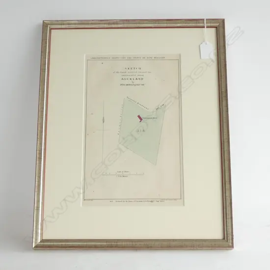 SKETCH OF LAND RESERVED AROUND GOVT. HOUSE, AUCKLAND 1842 - HANDCOLOURED LITHO..