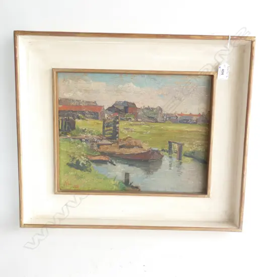 WALTER TIEMANN (GERMAN 1896 - 1951) 'THE OLD BARGE' OIL ON BOARD 1920...