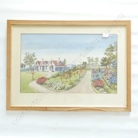 PEGGY SPICER WATER COLOUR GARDEN SCENE  550 X 340 MM FOXING