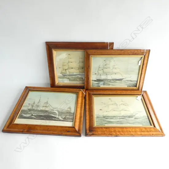 4 SAILBOAT PRINTS IN BIRDS EYE MAPLE FRAMES 260x335mm