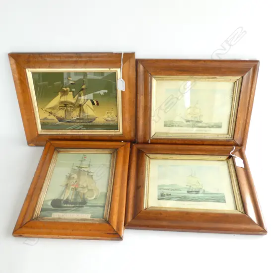 4 SAILBOAT PRINTS IN BIRDS EYE MAPLE FRAMES 185x245mm