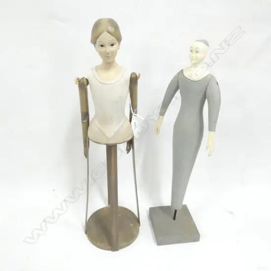 2 CARVED WOODEN MANNEQUIN FIGURINES H.430mm